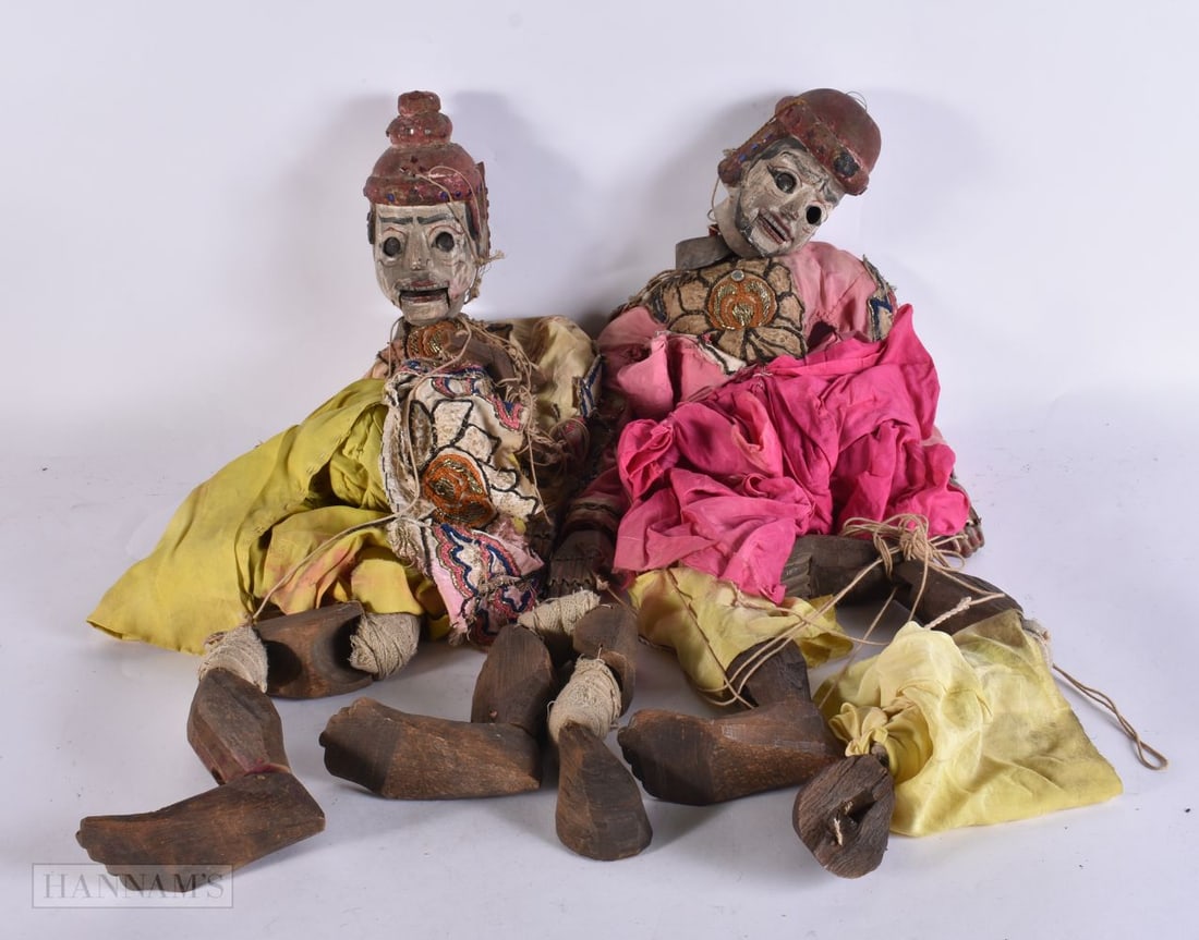 Southeast Asian Puppets Antique Vintage Marionettes Large Wooden w/ Clothing. (qty) (1 of 6)