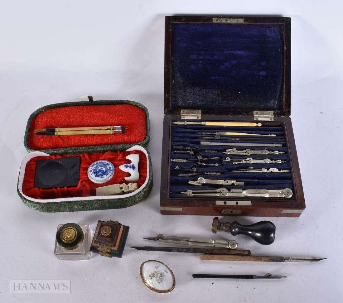 Desk Antique East Asian Vintage Collection Inc. Chinese Writing Set Stamp etc. (qty) (1 of 6)