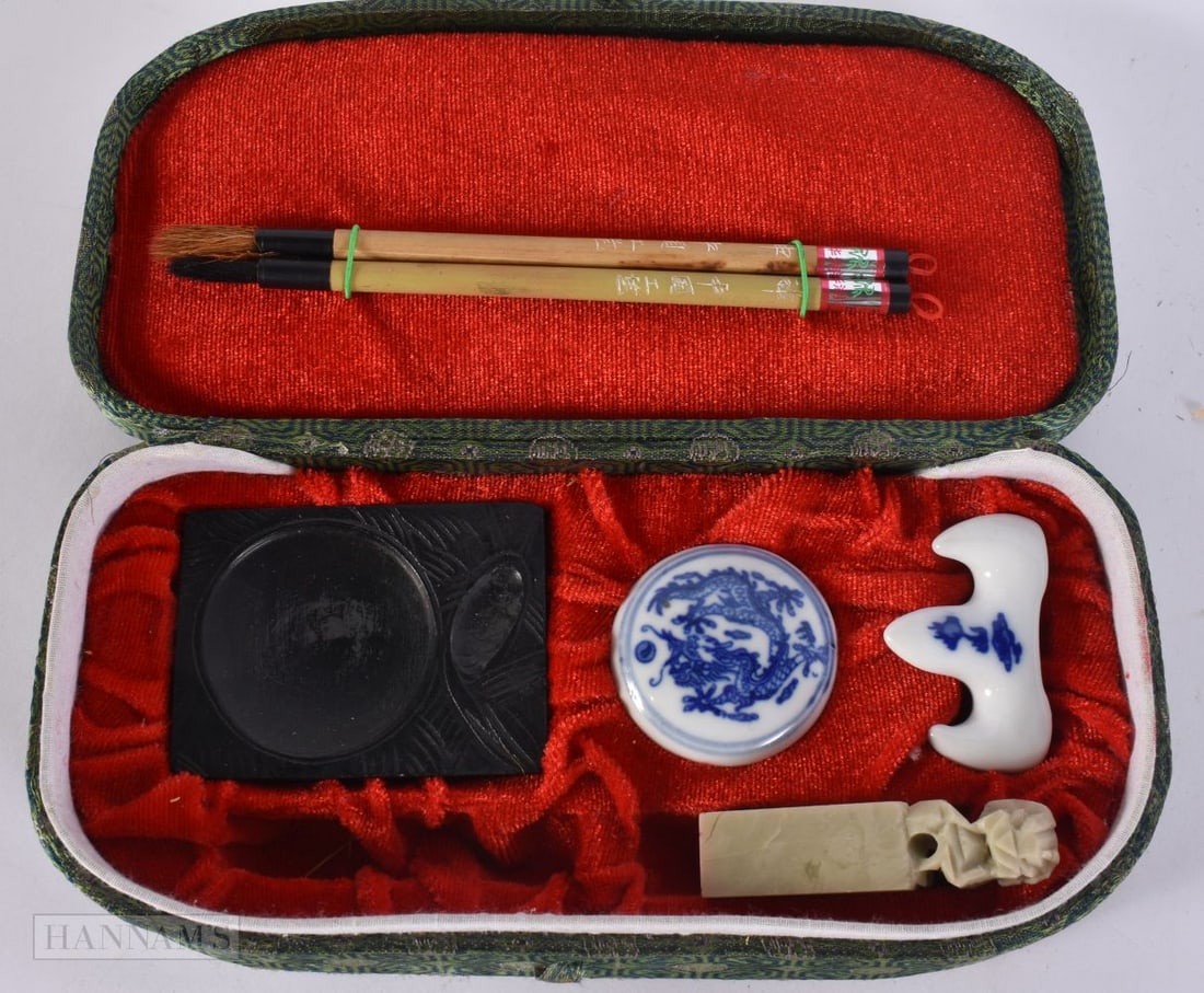 Desk Antique East Asian Vintage Collection Inc. Chinese Writing Set Stamp etc. (qty) (1 of 8)