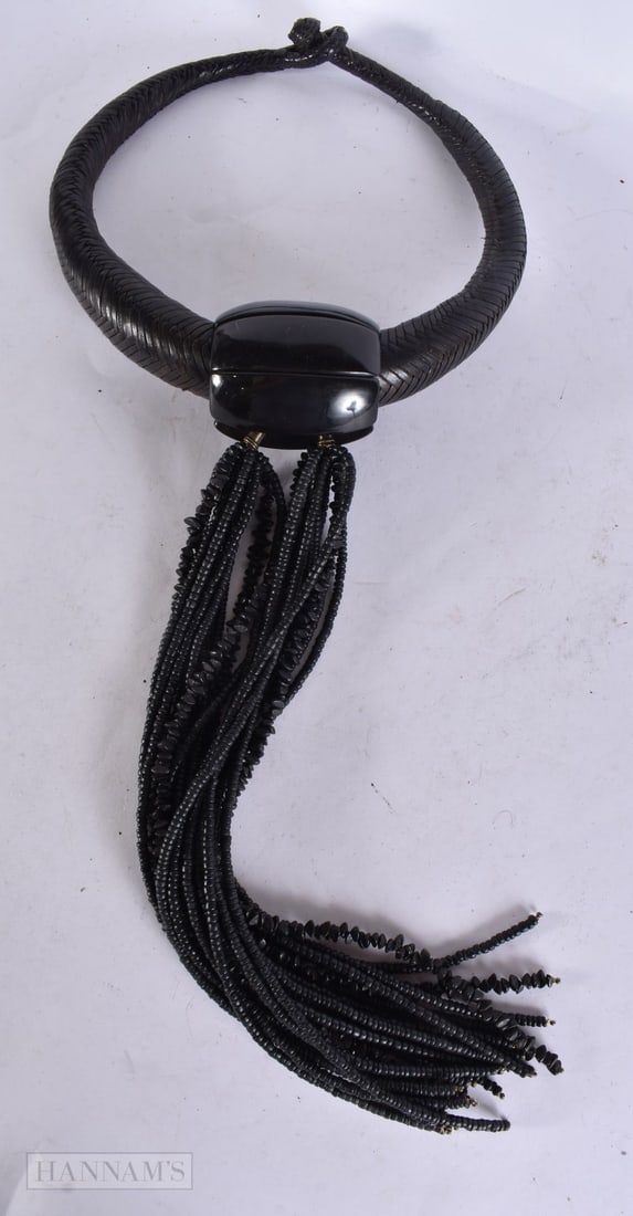 Tribal Necklace Leather Horn Collectable. 25 cm wide not inc tassels. (1 of 4)