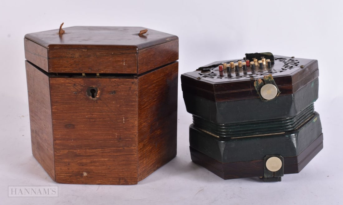 Lachenal English Concertina Antique Untested In Wooden Hard Case. 15.5 cm wide. (1 of 6)