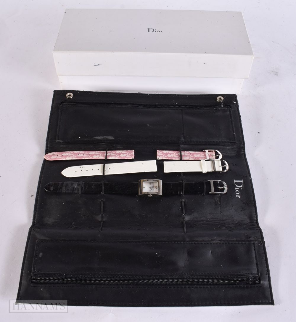 Dior Quartz Watch Working With Box & Interchangeable Strap. Untested. 2 cm wide.: Dior Quartz Watch Working With Box & Interchangeable Strap. Untested. 2 cm wide.
