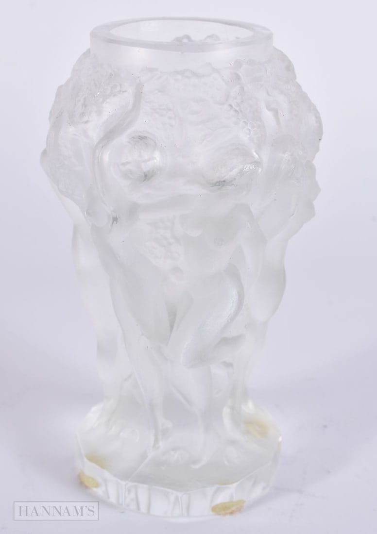 A LALIQUE GLASS MAIDEN VASE. 14 cm high. (1 of 4)