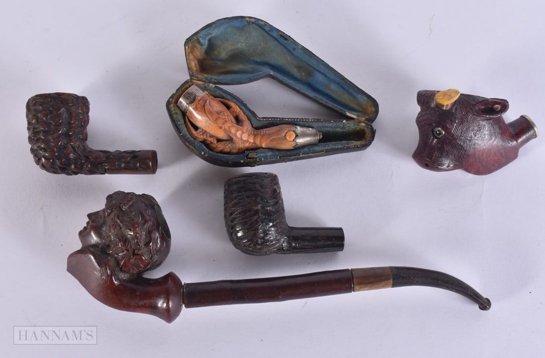 AN ANTIQUE SILVER MOUNTED MEERSCHAUM CLAW PIPE etc. (qty) (1 of 2)