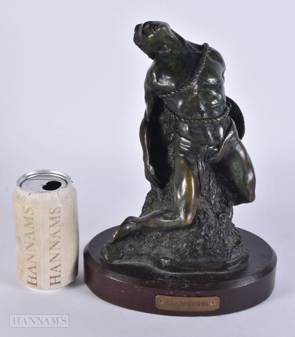 A BRONZE STUDY OF A MALE entitled Cuchulainn. 27.5 cm x 18 cm. (1 of 4)