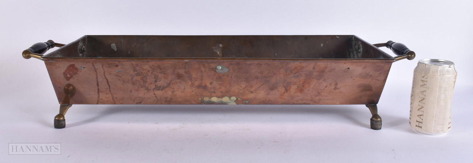 A LARGE BENSON TWIN HANDLED COPPER TROUGH. 65 cm x 25 cm. (1 of 5)