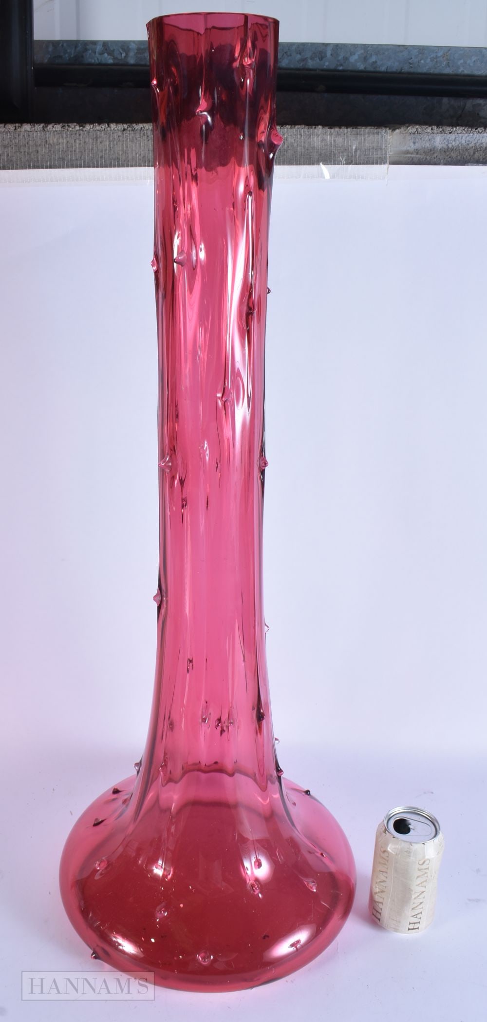 A RARE LARGE ANTIQUE CRANBERRY GLASS FLOOR VASE. 82 cm x 18 cm.: A RARE LARGE ANTIQUE CRANBERRY GLASS FLOOR VASE. 82 cm x 18 cm.