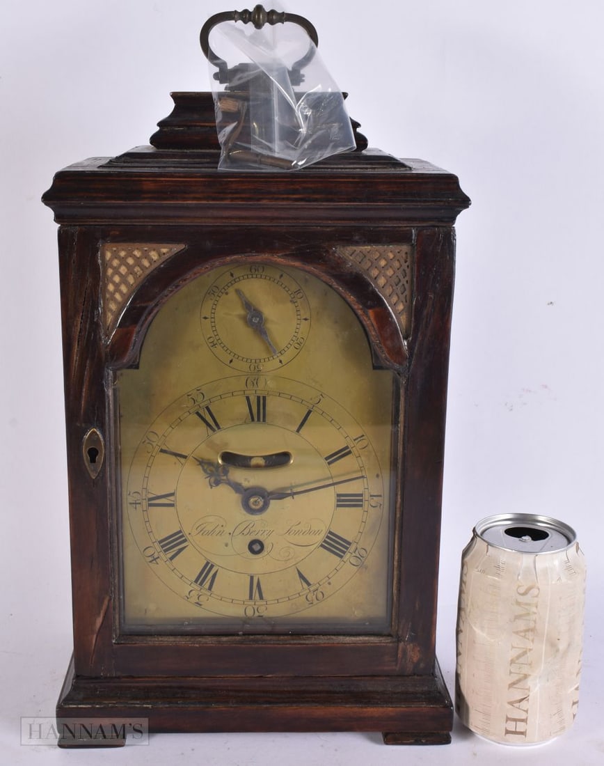 A GEORGE II BRACKET CLOCK by John Berry of London. 38 cm x 17 cm. Note: John Berry was apprenticed i (1 of 5)
