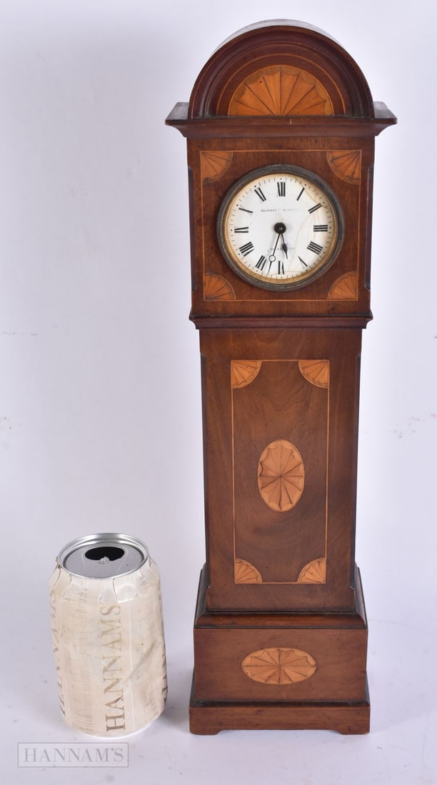 AN EDWARDIAN MINIATURE LONGCASE CLOCK Halstaff of Regent Street. 40 cm high. (1 of 7)