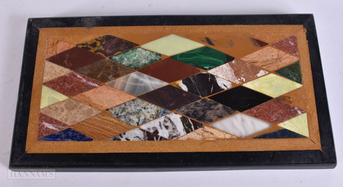 A 19TH CENTURY ITALIAN PIETRA DURA MALACHITE MIXED STONE PAPERWEIGHT. 21 cm x 12 cm. (1 of 6)