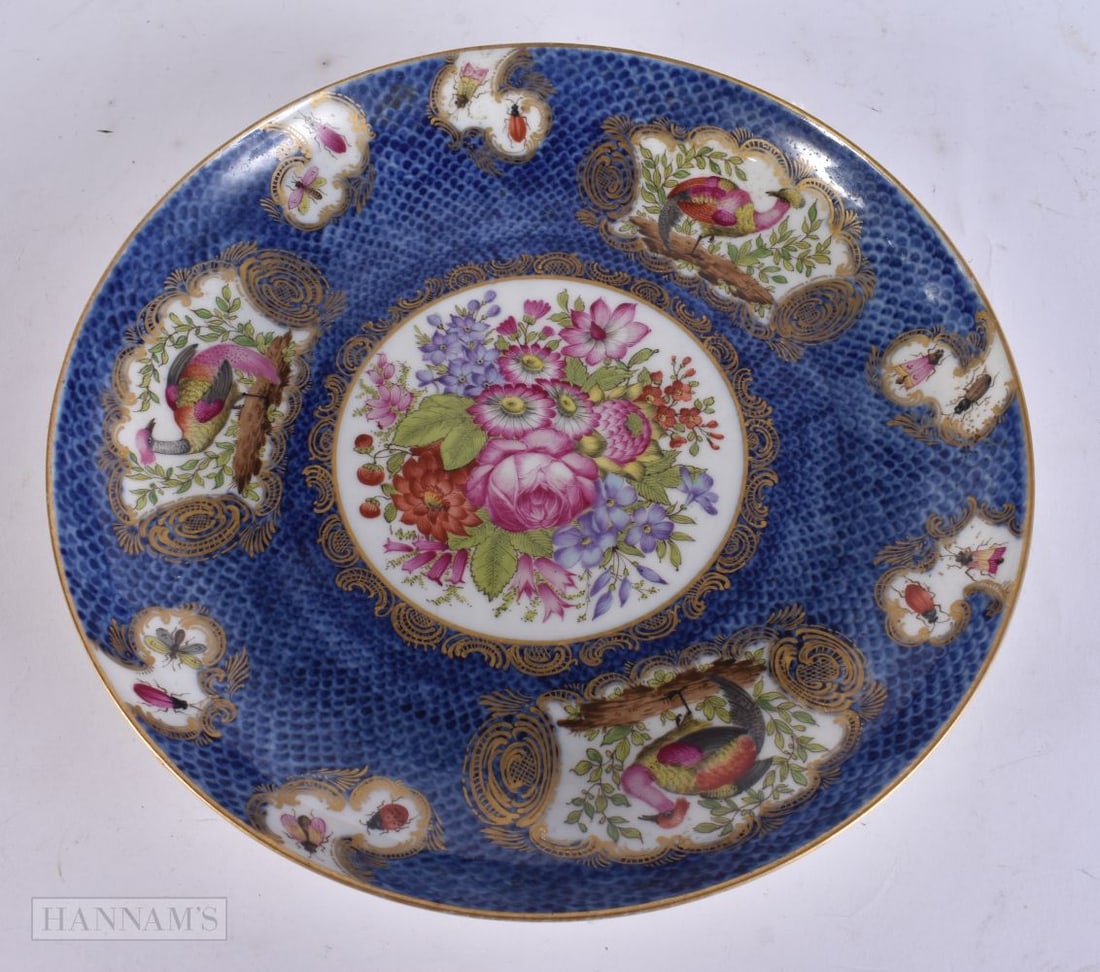 A 19TH CENTURY FRENCH SAMSONS OF PARIS PORCELAIN PLATE modelled in the Dr Wall Worcester style. 24.5 (1 of 5)