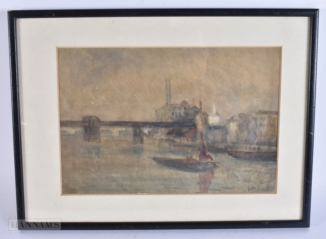 British School (19th/20th Century) Watercolour, River scene. 38 cm x 28 cm, image 27 cm x 18 cm. (1 of 8)