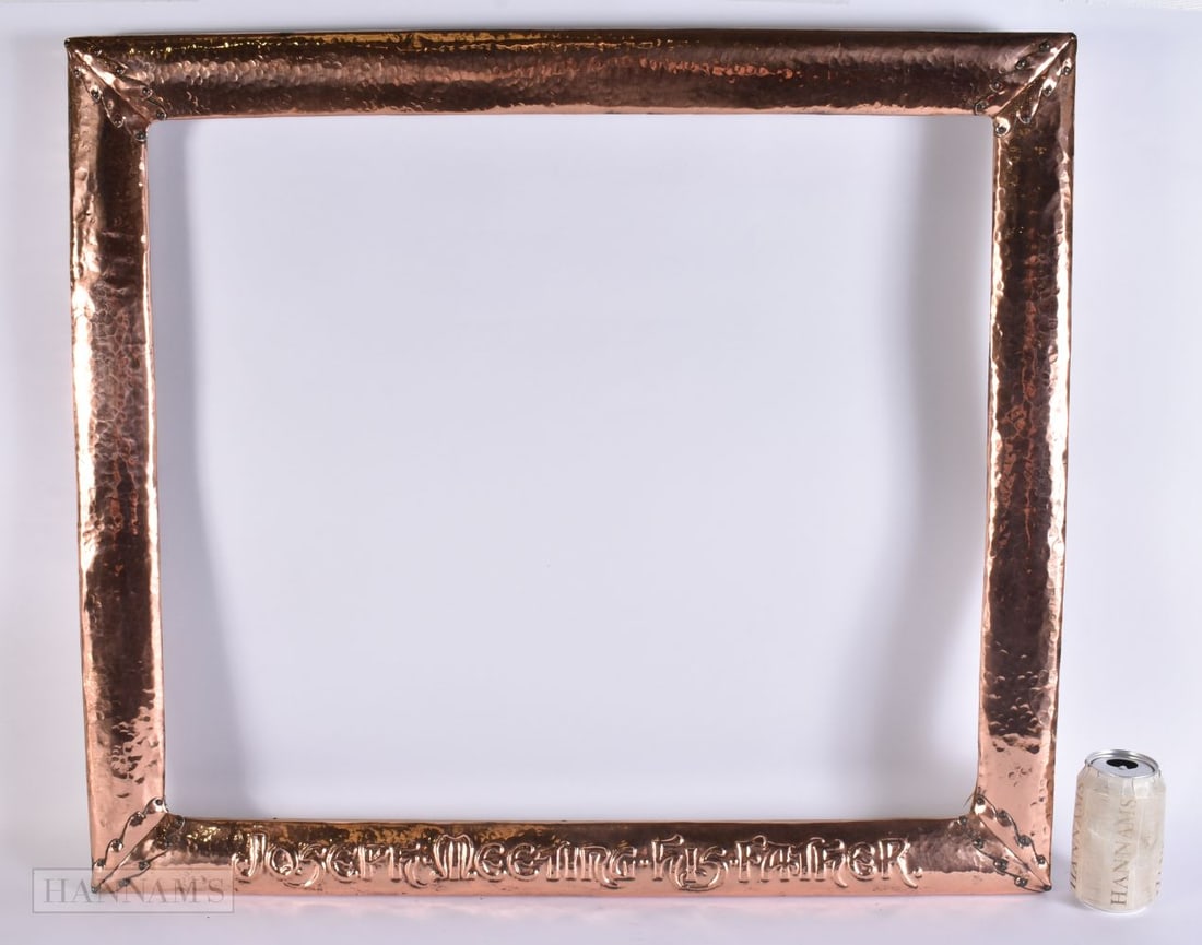 A LOVELY LARGE ARTS AND CRAFTS HAMMERED COPPER FRAME. 76 cm x 66 cm. (1 of 3)