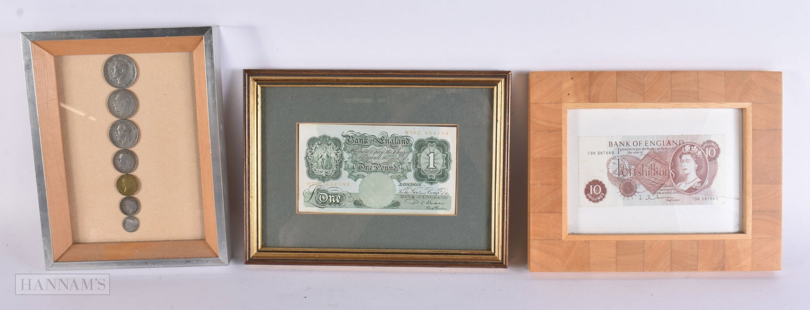 THREE FRAMED CURRENCY BANK NOTES. (3) (1 of 5)