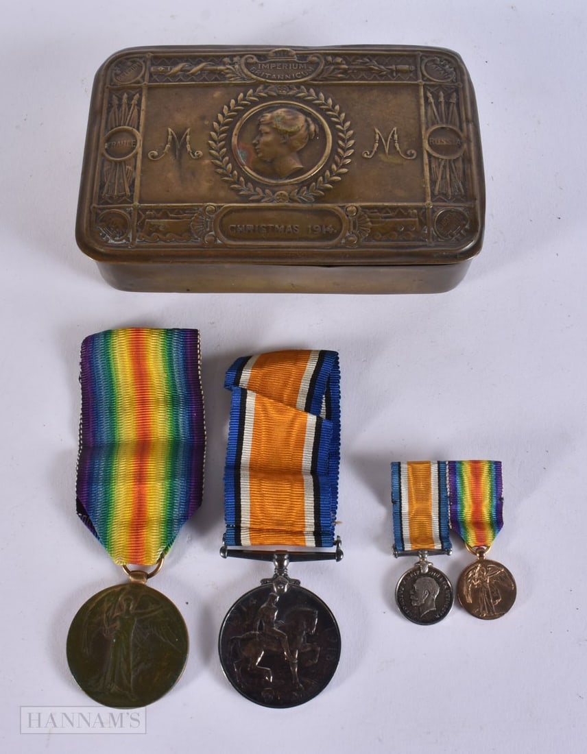 A WWI CHRISTMAS TIN AND MEDALS presented to M2 - 202590 PTE B B Butcher ASC. (qty) (1 of 7)