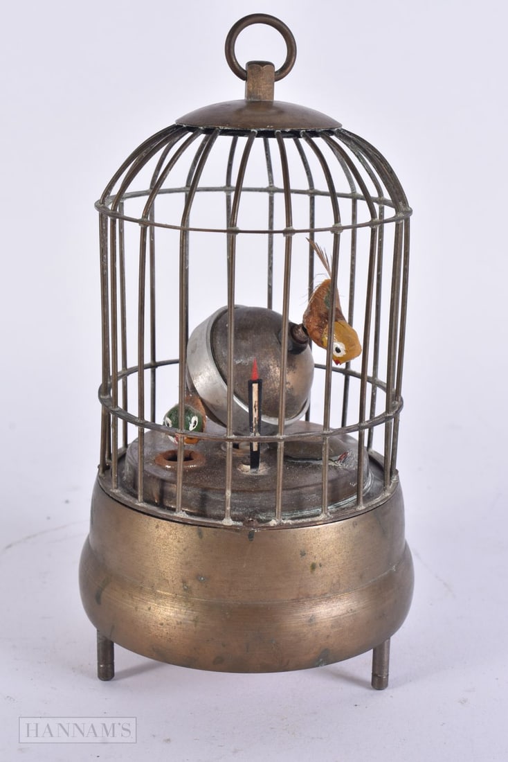 AN AUTOMATON BIRD CAGE CLOCK. 18 cm high. (1 of 4)