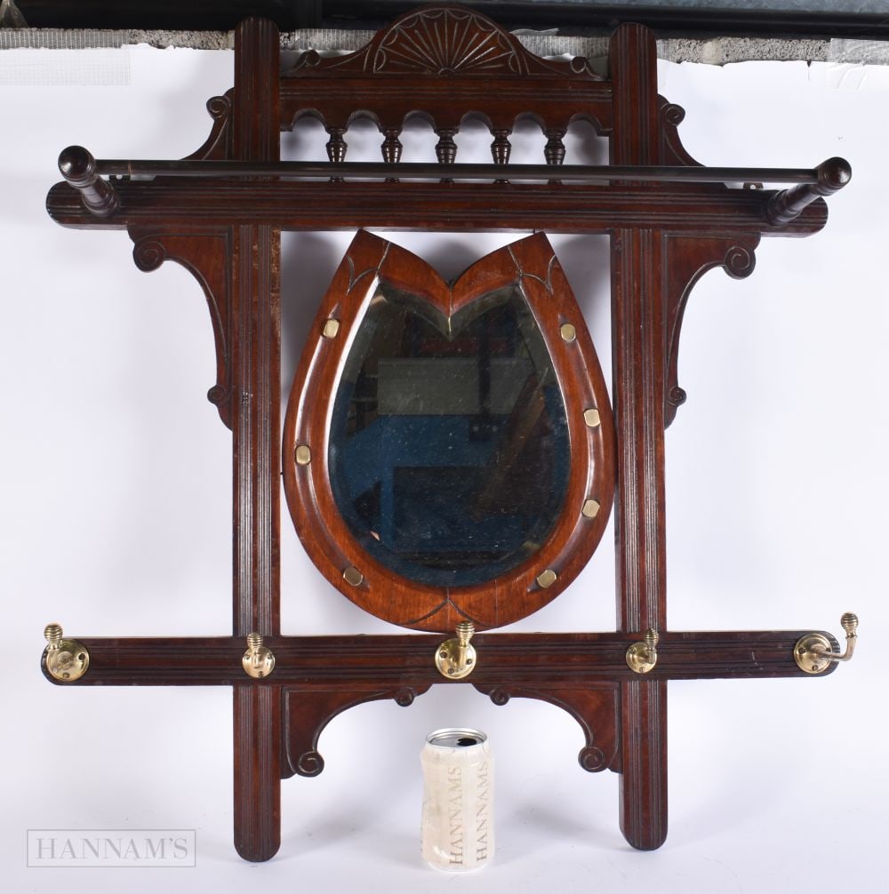 A LATE VICTORIAN/EDWARDIAN EQUESTRIAN HUNTING LODGE MIRROR & WHIP RACK. 78 cm x 78 cm. (1 of 4)
