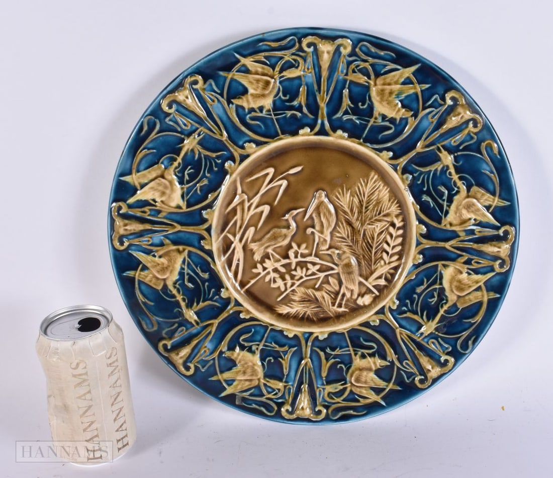 AN ANTIQUE AUSTRIAN MAJOLICA DISH. 32 cm wide. (1 of 6)