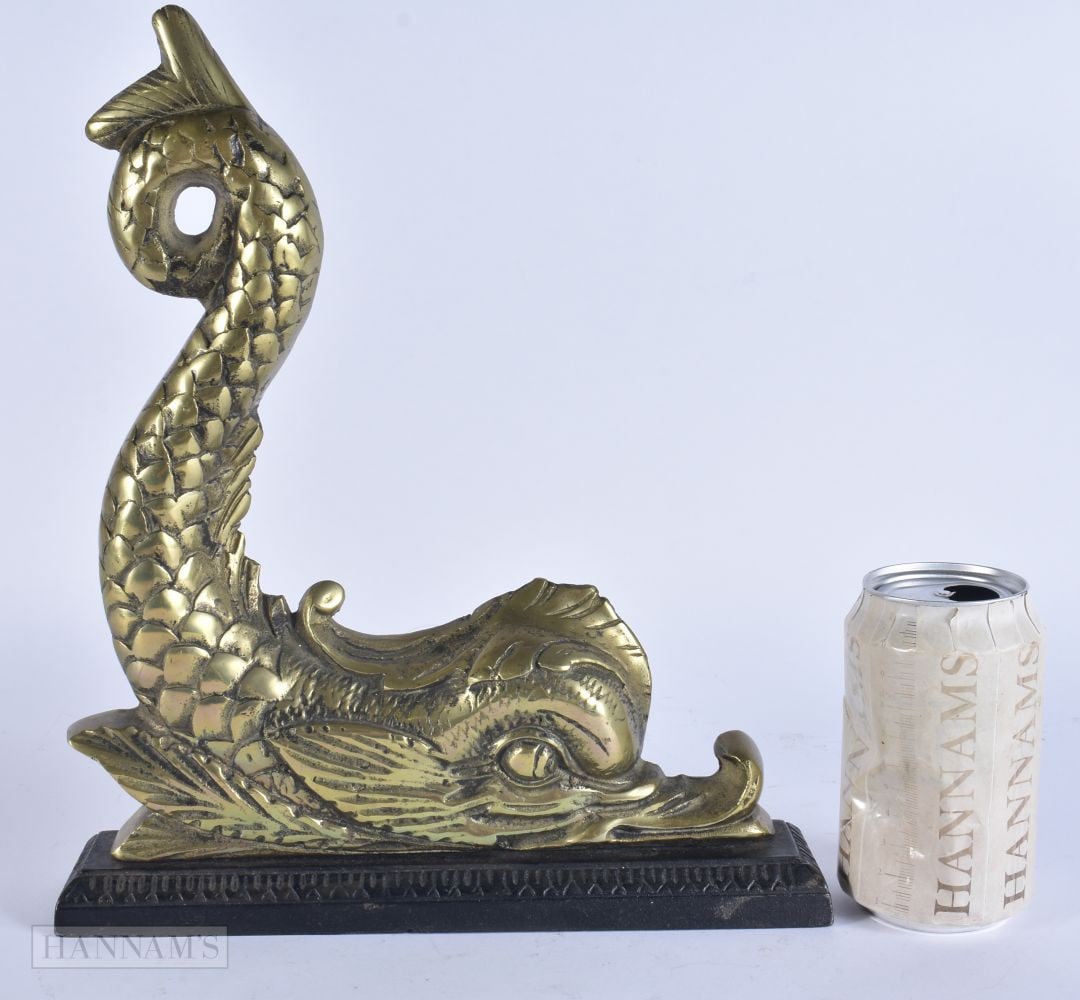 AN EARLY 19TH CENTURY BRONZE DOLPHIN DOOR PORTER. 30 cm x 22 cm. (1 of 4)