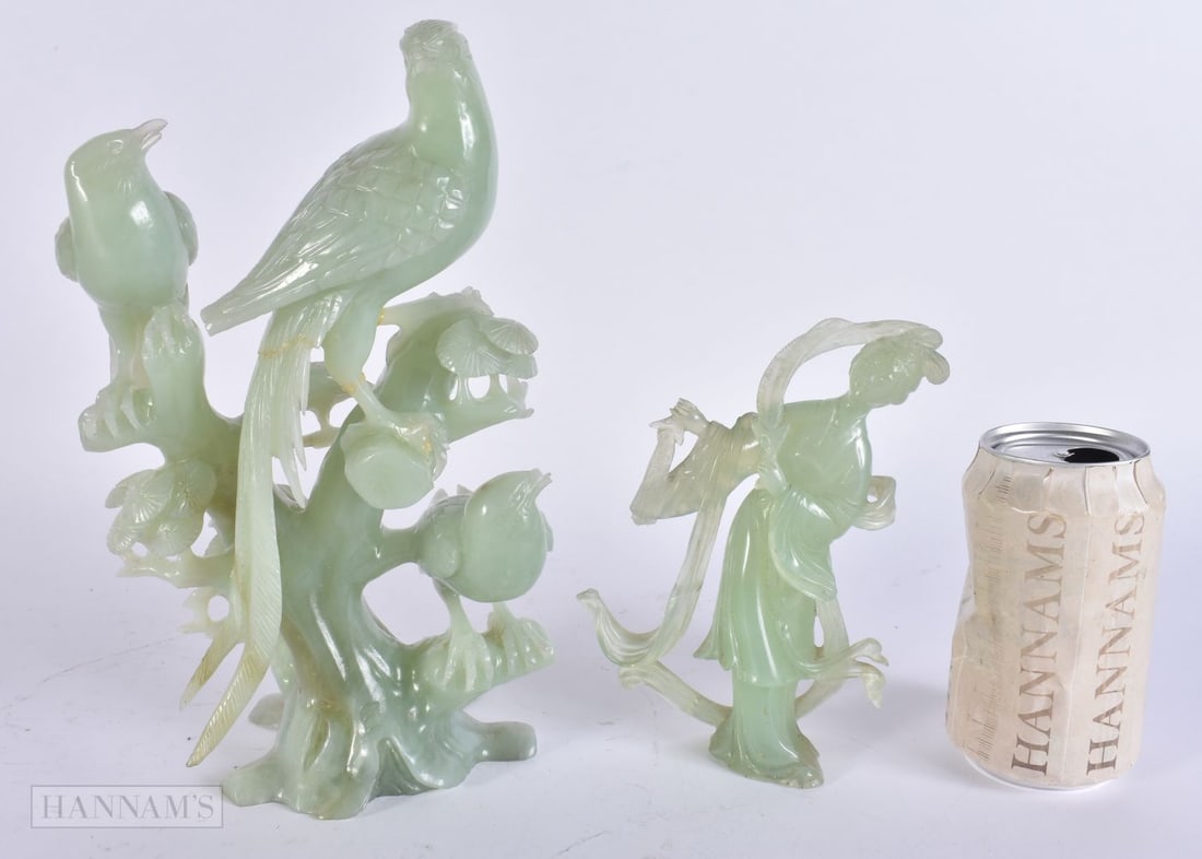 TWO EARLY 20TH CENTURY CHINESE CARVED JADE FIGURES Late Qing/Republic. Largest 25 cm high. (2) (1 of 6)