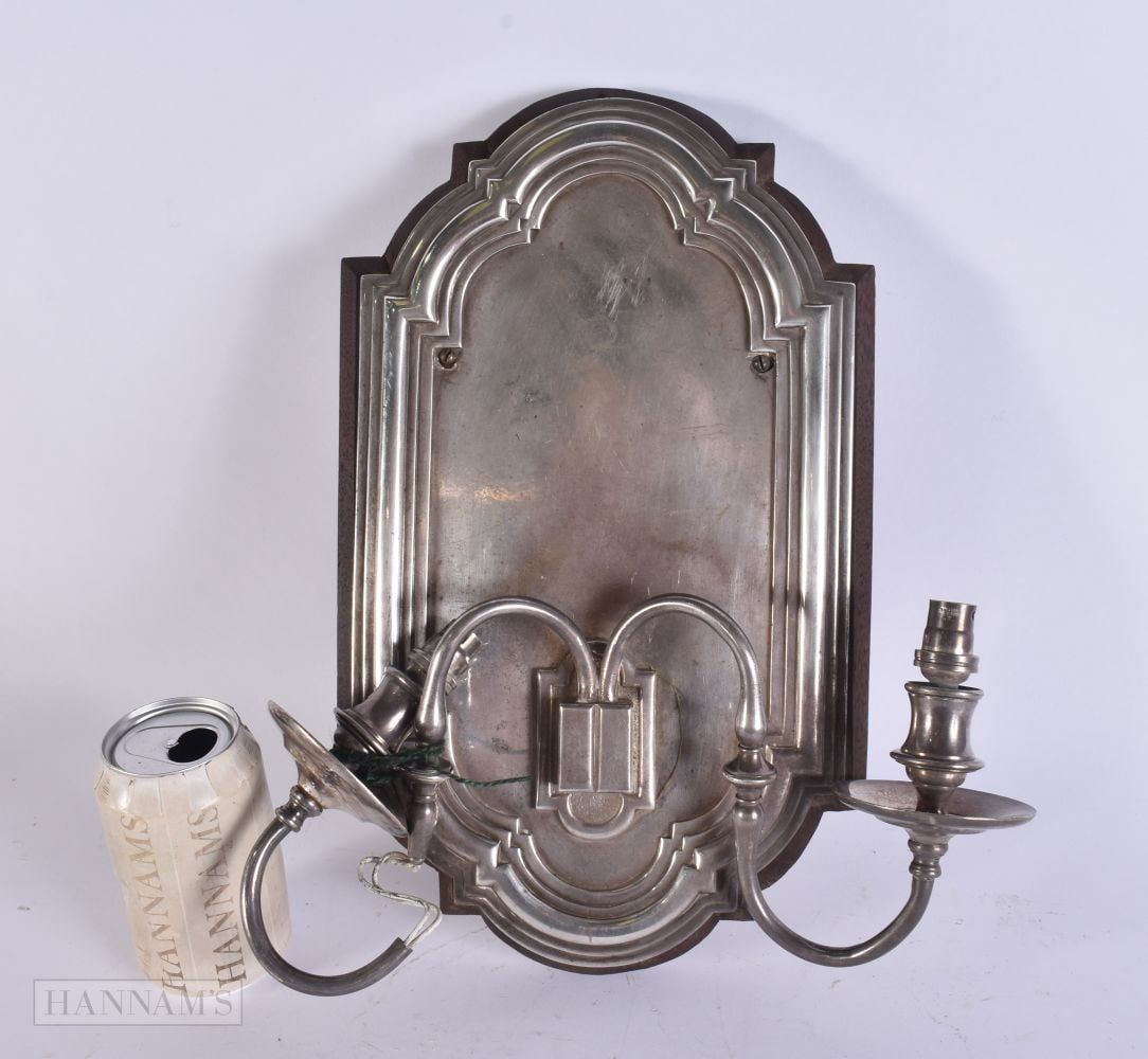 AN ANTIQUE SILVER PLATED WALL SCONCE. 38 cm x 28 cm. (1 of 4)