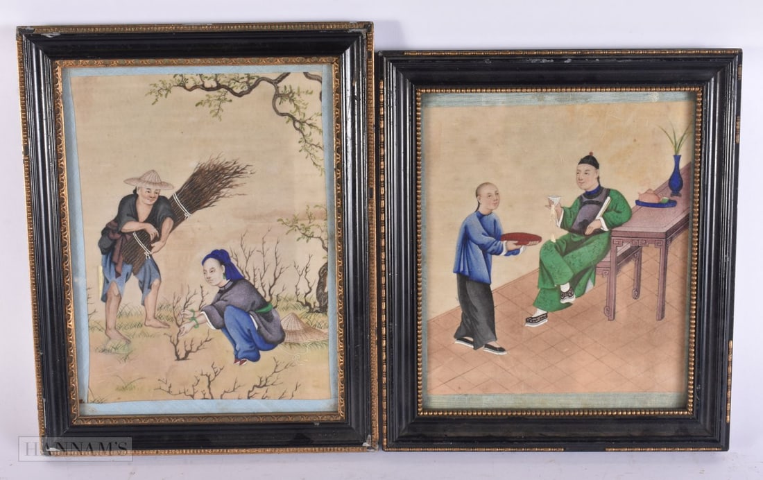 TWO 19TH CENTURY CHINESE PITH PAPER PAINTINGS Qing. 26 cm x 22 cm. (2) (1 of 10)
