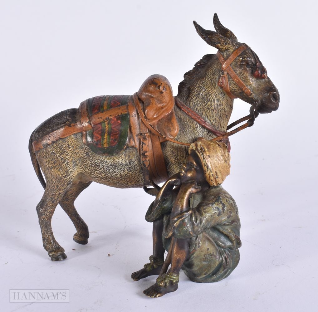A LATE 19TH CENTURY AUSTRIAN COLD PAINTED BRONZE FIGURE by Bergmann. 12 cm x 13 cm. (1 of 7)
