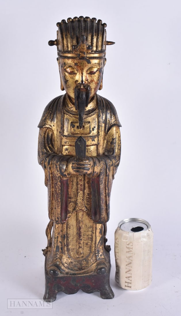 A FINE AND RARE 16TH/17TH CENTURY CHINESE LACQUERED BRONZE IMMORTAL Ming. 45 cm high.: A FINE AND RARE 16TH/17TH CENTURY CHINESE LACQUERED BRONZE IMMORTAL Ming. 45 cm high.