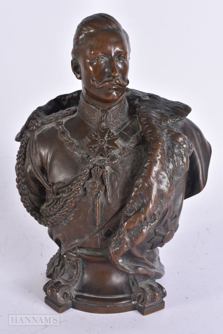 AN ANTIQUE MILITARY INTEREST BRONZE BUST OF KAISER WILHELM II Attributed to Gerhard Jarensch (1860-1 (1 of 6)