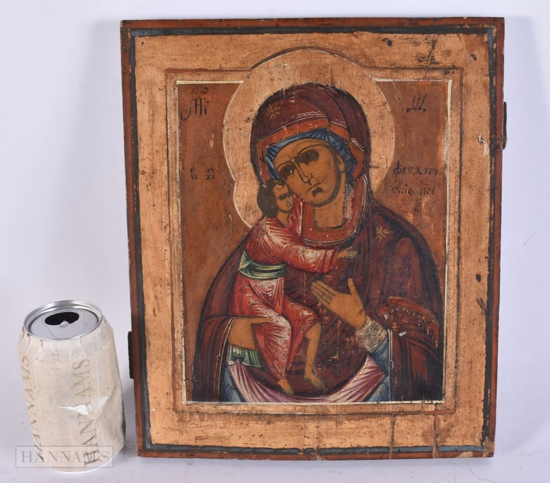 A RUSSIAN WOOD ICON. 30 cm x 24 cm. (1 of 6)