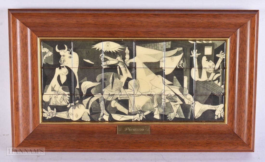 A FRAMED PICASSO TILE PANEL. 38 cm x 22 cm. (1 of 5)