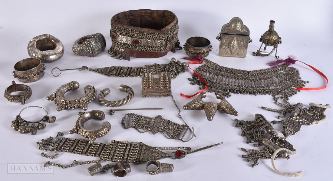 ASSORTED ANTIQUE MIDDLE EASTERN BEDOUIN JEWELLERY AND ARTEFACTS most probably silver. 1294 grams ove (1 of 7)