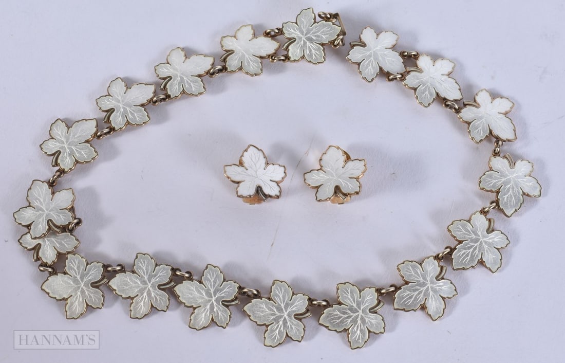 AN ART DECO DANISH SILVER AND ENAMEL NECKLACE with matching earrings. 52.5 grams. 37 cm long. (3) (1 of 5)