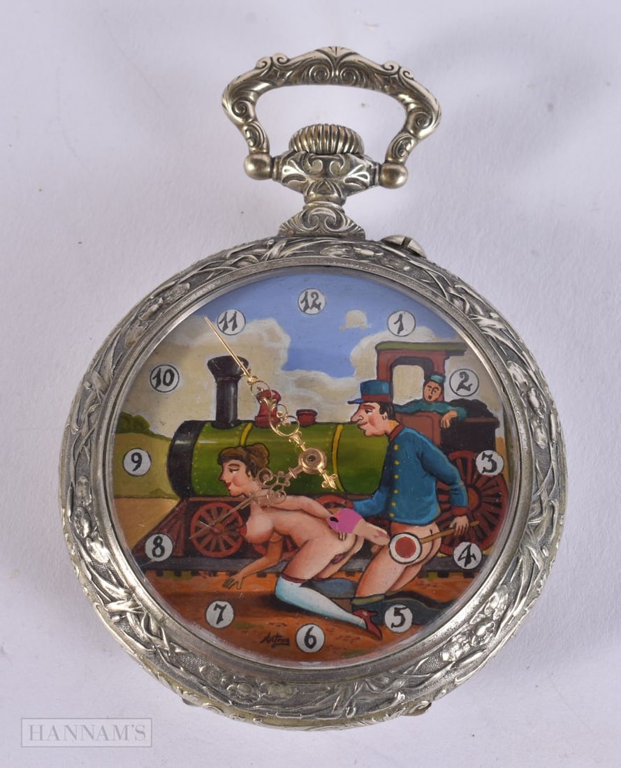 AN EROTIC POCKET WATCH modelled with local peeping tom viewing the local conductor quite literally r (1 of 5)