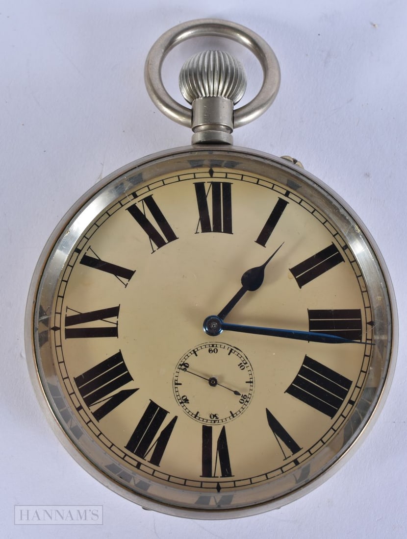 A LARGE ANTIQUE GOLIATH POCKET WATCH. Not running. 10.25 cm wide. (1 of 4)