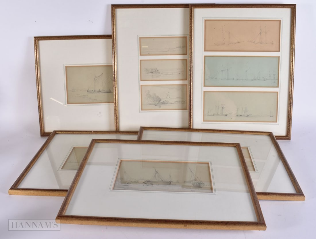English School (19th Century) Maritime interest, Collection of framed pencil sketches. 40 cm x 32 cm (1 of 20)
