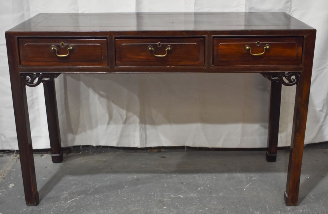 A 19TH CENTURY CHINESE CARVED HARDWOOD DESK Qing. 82 cm x 123 cm x 53 cm. (1 of 18)