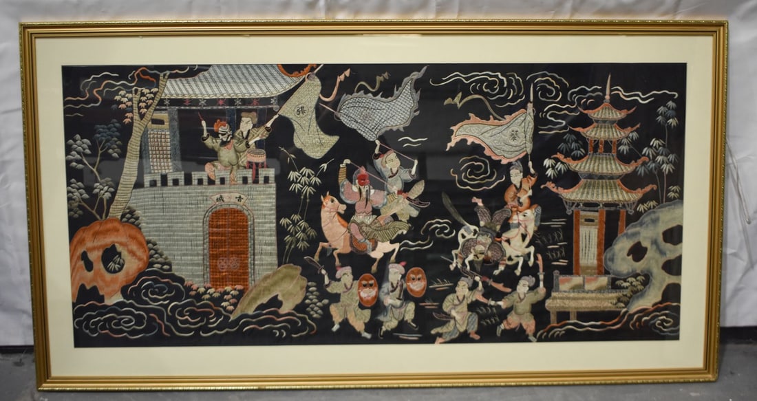 A VERY LARGE LATE 19TH CENTURY CHINESE SILK EMBROIDERED PANEL Qing. 165 cm x 87 cm, silk 145 cm x 65 (1 of 17)