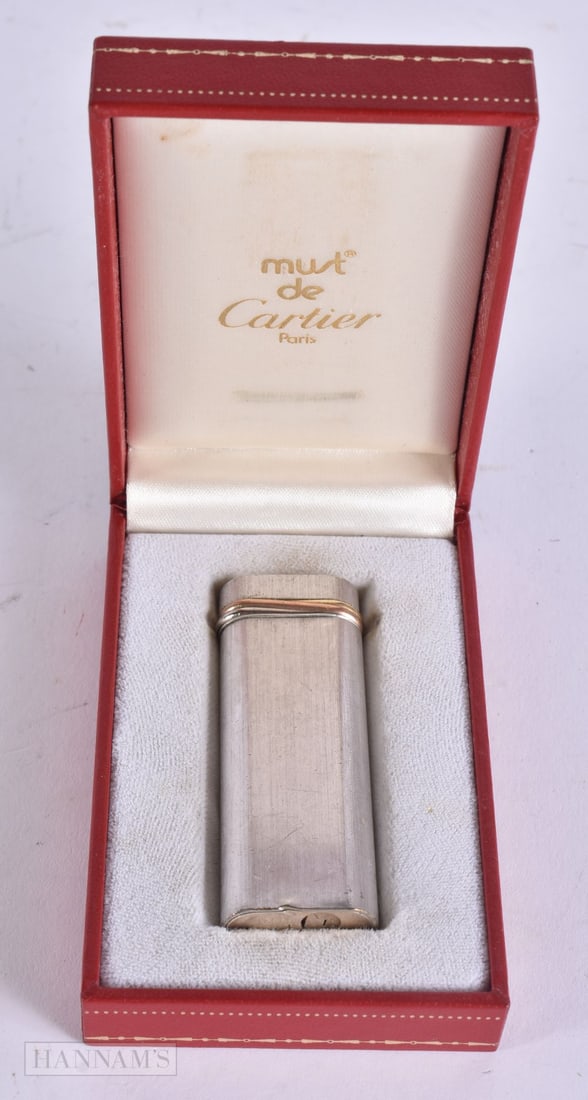 A BOXED CARTIER LIGHTER. Untested. 7 cm high. (1 of 4)