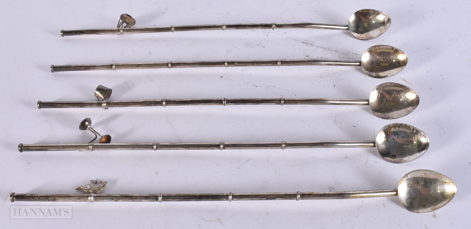 ORIENTAL SILVER SPOONS. 58 grams. 24 cm long. (5) (1 of 2)