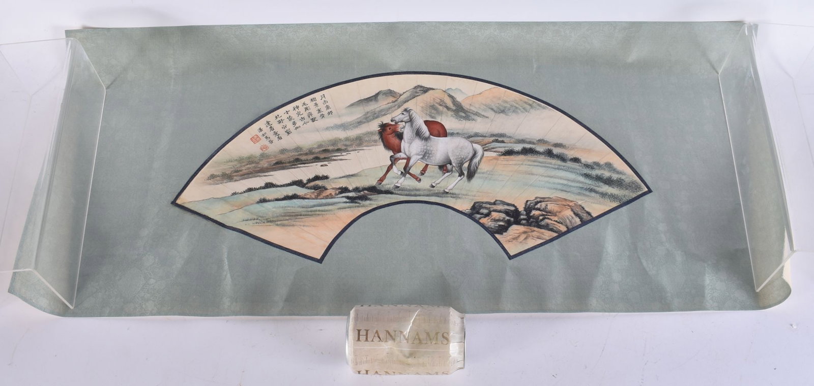 Chinese School (Early 20th Century) Watercolour Fan, Horses. 85 cm x 35 cm, image 54 cm x 27cm. (1 of 7)