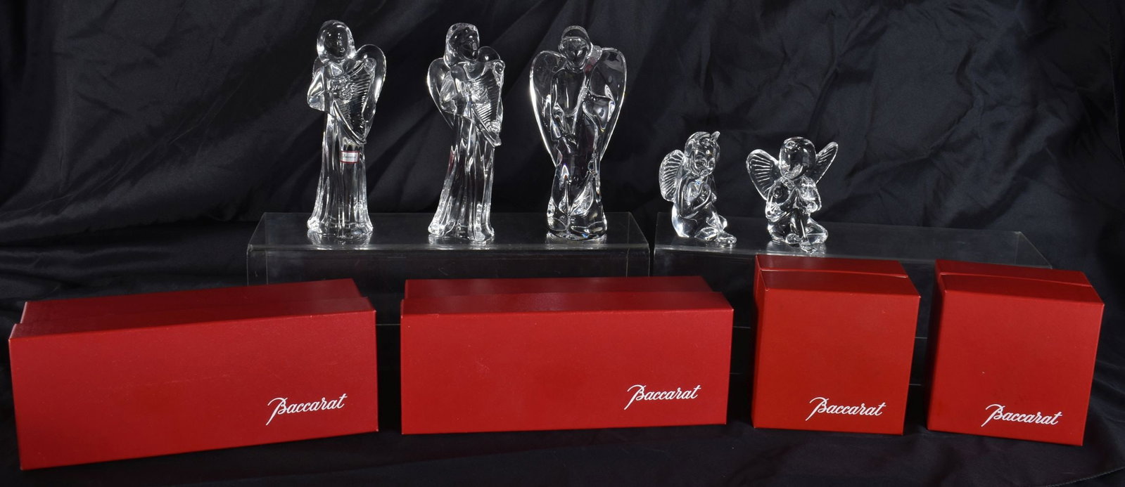 FIVE FRENCH BACCARAT GLASS ANGELS. Largest 16 cm high. (5) (1 of 6)