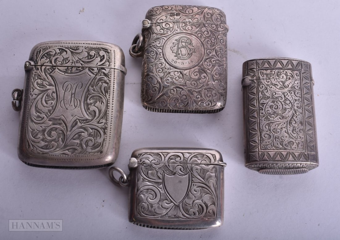 FOUR ANTIQUE SILVER VESTA CASES. 106 grams. (4) (1 of 5)