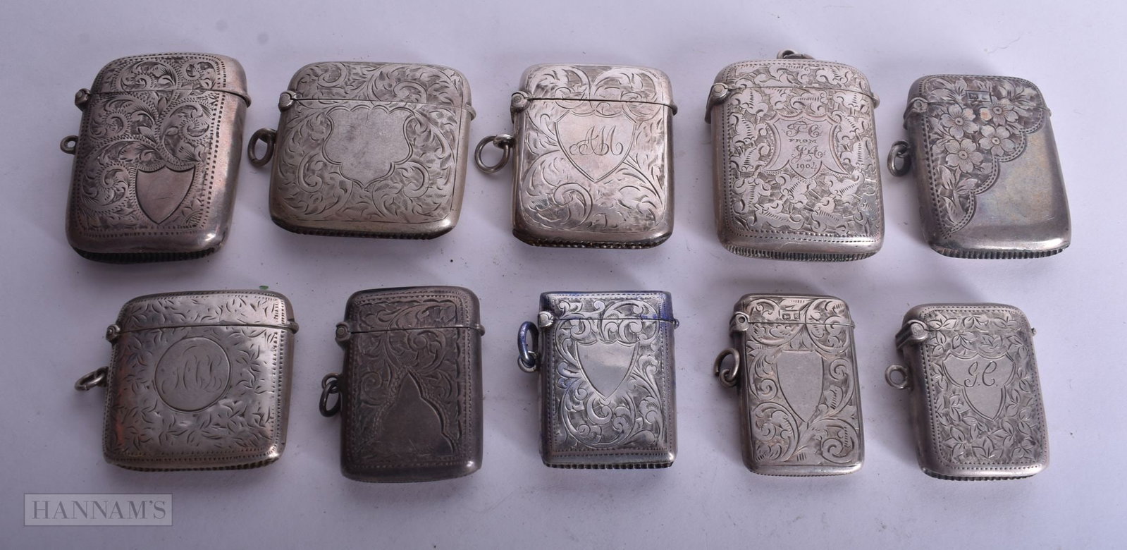 TEN ANTIQUE SILVER VESTA CASES. 228 grams. (10) (1 of 5)