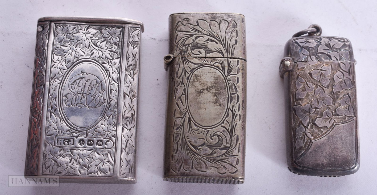 THREE ANTIQUE SILVER VESTA CASES. 46 grams. (3) (1 of 4)