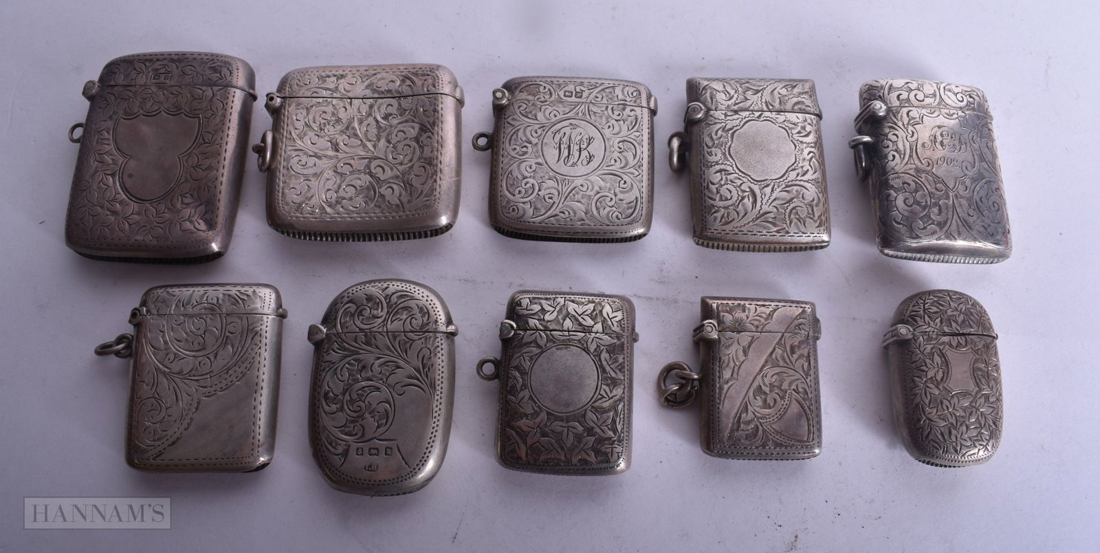 TEN ANTIQUE SILVER VESTA CASES. 208 grams. (10) (1 of 7)