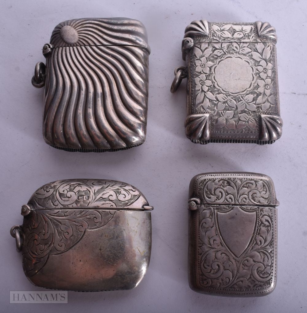 FOUR ANTIQUE SILVER VESTA CASES. 94 grams. (4) (1 of 5)
