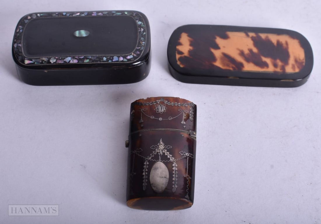 A REGENCY TORTOISESHELL CASE together with a snuff box etc. (3) (1 of 2)