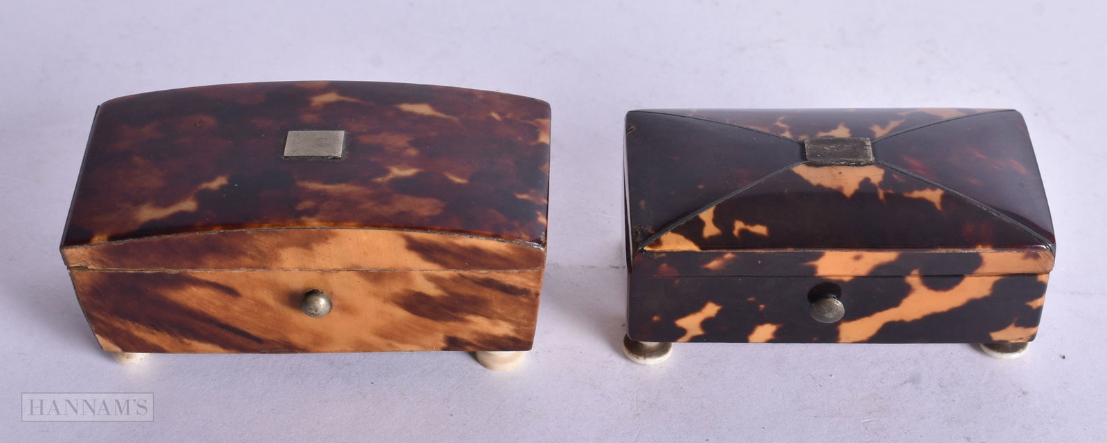 TWO VICTORIAN TORTOISESHELL BOXES. Largest 7 cm x 3 cm. (2) (1 of 3)