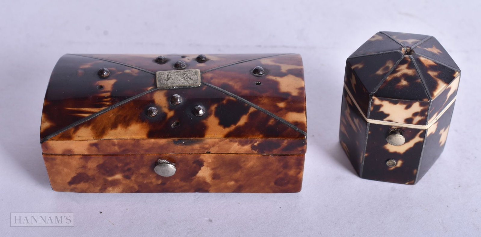 TWO VICTORIAN TORTOISESHELL BOXES. Largest 7 cm x 3 cm. (2) (1 of 3)